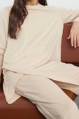 Tarz Kadın Modern Moda Normal Bel Geniş Paça Bisiklet Yaka Asimetrik Kesim Örme Alt-Üst Takım - 2