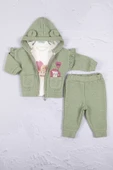 Kirpi Nakışlı % 100 Pamuk 3'lü Kız Bebek Takım thumbnail 3