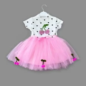 Petli Kiraz Nakışlı Kiraz Etekli Kız Bebek Tütü Elbisesi Pembe - 4