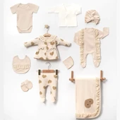 Kalp Baskılı Fisto Yaka Kutulu 10 Parça Hastane Çıkışı Zıbın Seti %100 Pamuk thumbnail 2