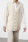 Tarz Kadın Modern Moda Normal Bel Boru Paça V Yaka Triko Yelek Pantolon Alt Üst Takım - 2