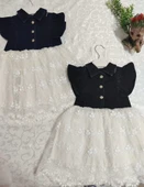 Astarlı Brode Etekli Kot Kumaş Düğmeli Kız Çocuk Elbisesi Lacivert - 4