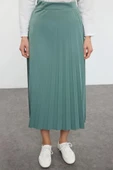 Tarz Kadın Modern Moda Normal Bel Boru Paça Bisiklet Yaka Bluz Etek Piliseli Örme Alt Üst Takım - 4