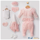 Dantel İşlemeli Kabartmalı 10 Parça Kız Bebek Hastane Çıkışı Kutulu %100 Pamuk thumbnail 1