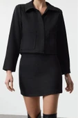Tarz Kadın Modern Moda Normal Bel Boru Paça Gömlek Yaka Tüvit Kumaş Dokuma Ceket-Etek Takım thumbnail 4