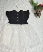Astarlı Brode Etekli Kot Kumaş Düğmeli Kız Çocuk Elbisesi Siyah - 4