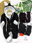 İçi Kuzulu Düğme Kapamalı Kulaklı Kapşonlu Uzun Kollu Kız Erkek Bebek Tulumu Siyah thumbnail 3