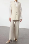 Tarz Kadın Modern Moda Normal Bel Boru Paça V Yaka Triko Yelek Pantolon Alt Üst Takım - 4