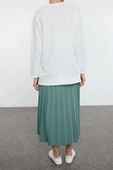 Tarz Kadın Modern Moda Normal Bel Boru Paça Bisiklet Yaka Bluz Etek Piliseli Örme Alt Üst Takım - 3