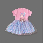 Denizkızı Baskılı Pul Desen Etekli Kız Bebek Elbisesi Pembe - 4