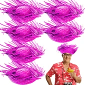 Tropikal Parti Pembe Fuşya Hasır Hawaii Şapkası 13x36 Cm - 2