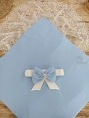 Bal Peteği My Prince Taç Nakışlı İnci Fiyonklu Dantel Duvaklı Delüks Kundak Bebek Battaniyesi Mavi - 7