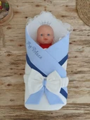 Yenidoğan Bal Peteği My Prince Taç Nakışlı Delüks Kundak Bebek Battaniyesi Mavi - 4