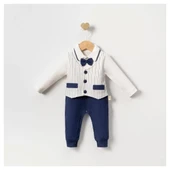 Çizgili Papyonlu Erkek Bebek Tulum % 100 Pamuk thumbnail 2