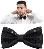 Gece Işıltısı Siyah Payetli Pullu Papyon 7x2 Cm - 2