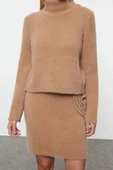 Tarz Kadın Modern Moda Normal Bel Boru Paça Dik Yaka Tüylü Yumuşak Dokulu Triko Alt-Üst Takım - 1