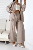 Tarz Kadın Modern Moda Normal Bel Boru Paça Gömlek Yaka Nakışlı Kimono-Pantolon Dokuma Alt-Üst Takım - 5