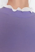 Moda Yüksek Bel Bisiklet Yaka Düşük Kol Günlük Lila İnci ve Tül Detaylı Kazak-Pantolon Triko Takım - 4