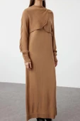Moda Triko Düz Bisiklet Yaka Balon Kol Casual Günlük Bolero Detaylı Triko Elbise Takım - 1