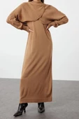 Moda Triko Düz Bisiklet Yaka Balon Kol Casual Günlük Bolero Detaylı Triko Elbise Takım - 3