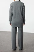 Moda Triko Düz V Yaka Düşük Kol Casual Günlük Taşlı Hırka-Pantolon Triko Alt-Üst Takım - 5