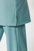Moda Örme Düz Bisiklet Yaka Casual Günlük Mint Piliseli Tunik-Pantolon Örme Takım - 4
