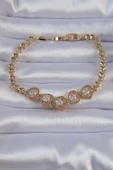Pirinç Gold Renk İçi Zirkon Taşlı Kalp Figürlü Bileklik - TJ-BB6140 - 1
