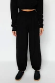 Moda Triko Yarım Balıkçı Yaka Casual Günlük Siyah Süper Crop Jogger Pantolonlu Triko Alt-Üst Takım - 4