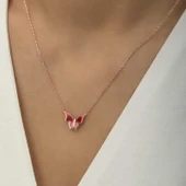 925 Ayar Gümüş Rose Minimal Kelebek Kadın Gümüş Kolye - 4
