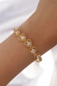 Pirinç Gold Renk İçi Zirkon Taşlı Kalp Figürlü Bileklik - TJ-BB6140 - 2
