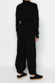 Moda Triko Yarım Balıkçı Yaka Casual Günlük Siyah Süper Crop Jogger Pantolonlu Triko Alt-Üst Takım - 5