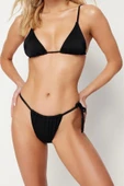 Moda Düz Atma Kap Wrap Normal Bel Slip Siyah Üçgen Tünelli High Leg Brazilian Bikini Takımı - 3