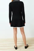 Moda Triko Düz Polo Yaka Casual Günlük Siyah Kazak Etek Triko Alt-Üst Takım - 6