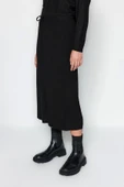 Moda Triko Düz Kapüşonlu Casual Günlük Siyah Kapüşonlu Kazak-Etek Triko Alt-Üst Takım - 5