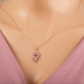 925 Ayar Gümüş Rose Nazarlı Göz Kolye - 1