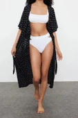Moda Dokuma Regular Kalıp Uzun V Yaka Standart Kol Shally Basic Puantiyeli Desen Kimono Kaftan - 3