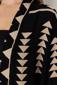 Moda Dokuma Regular Kalıp Uzun V Yaka Standart Kol Shally Basic Geometrik Desen Kimono Kaftan - 5