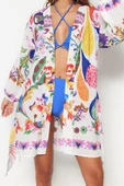 Moda Dokuma Regular Kalıp Uzun V Yaka Balon Kol Vual Basic Etnik Desen Kimono Kaftan - 2