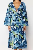 Moda Örme Regular Kalıp Uzun Kruvaze Standart Kol Vual Basic Çiçekli Desen Kimono Kaftan - 1