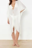Moda Dokuma Rahat Kalıp Standart V Yaka Standart Kol Aerobin Basic Düz Desen Kimono Kaftan - 5