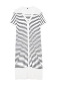 Moda Oversize Casual Günlük Tek Plaka Triko V Yaka Kısa Kol Shift Maxi Boy Elbise - 1