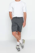 Moda Örme Normal Bel Boru Paça Gündelik Antrasit Regular Fit Şort Bermuda - 3