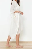 Moda Dokuma Rahat Kalıp Standart V Yaka Standart Kol Aerobin Basic Düz Desen Kimono Kaftan - 4