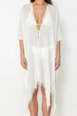 Moda Dokuma Rahat Kalıp Standart V Yaka Standart Kol Aerobin Basic Düz Desen Kimono Kaftan - 1