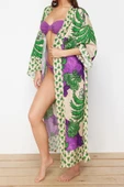 Moda Dokuma Rahat Kalıp Uzun V Yaka Standart Kol Shally Basic Animal Desen Kimono Kaftan - 3
