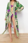 Moda Dokuma Rahat Kalıp Uzun V Yaka Standart Kol Shally Basic Animal Desen Kimono Kaftan - 4