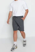 Moda Örme Normal Bel Boru Paça Gündelik Antrasit Regular Fit Şort Bermuda - 5