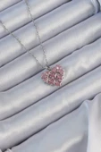 316L Çelik Zincir Gümüş Renk Pembe Parçalı Zirkon Taşlı Kalp Kolye - TJ-BKO9164 - 1