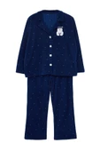 Tarz Rahat Büyük Beden Uzun Kollu Boru Paça Puantiyeli Örme Pijama Takımı - 1