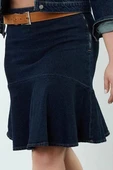 Modern Tarz Büyük Beden Astarsız Denim Mini Boy Eteği Fırfırlı Denim Etek - 3